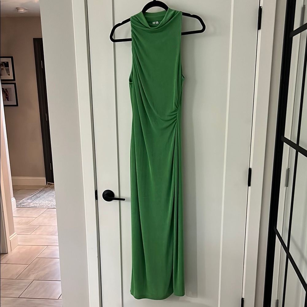 Significant Other Green Asymmetrical Ruched Maxi Dress